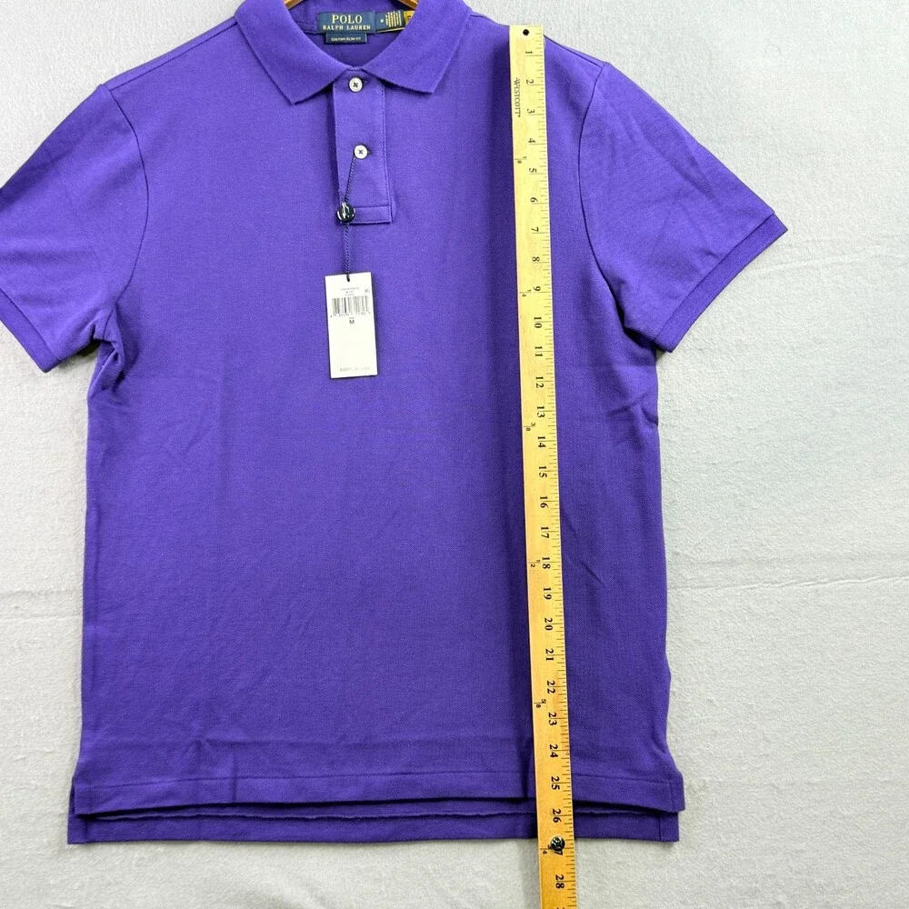Polo Ralph Lauren Polo Shirt Mens Medium Custom Slim Fit Purple Short Sleeve NWT